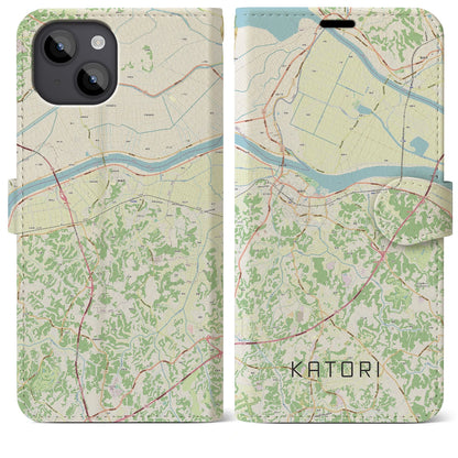 【香取（千葉県）】地図柄iPhoneケース（手帳タイプ）ナチュラル・iPhone 14 Plus 用