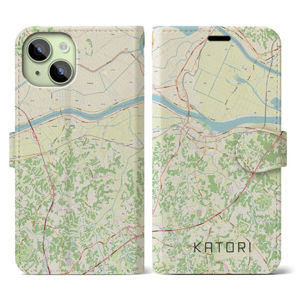 【香取（千葉県）】地図柄iPhoneケース（手帳タイプ）ナチュラル・iPhone 15 用