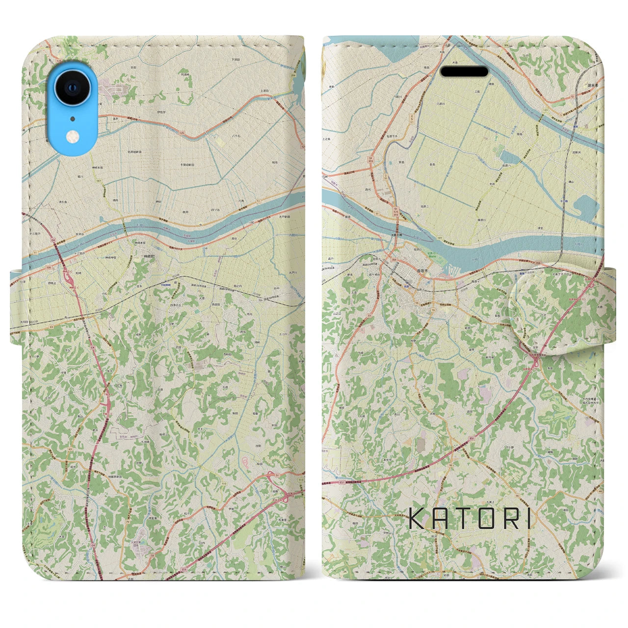 【香取】地図柄iPhoneケース（手帳両面タイプ・ナチュラル）iPhone XR 用