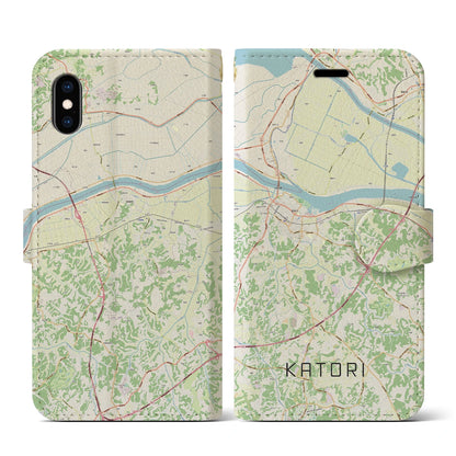 【香取（千葉県）】地図柄iPhoneケース（手帳タイプ）ナチュラル・iPhone XS / X 用