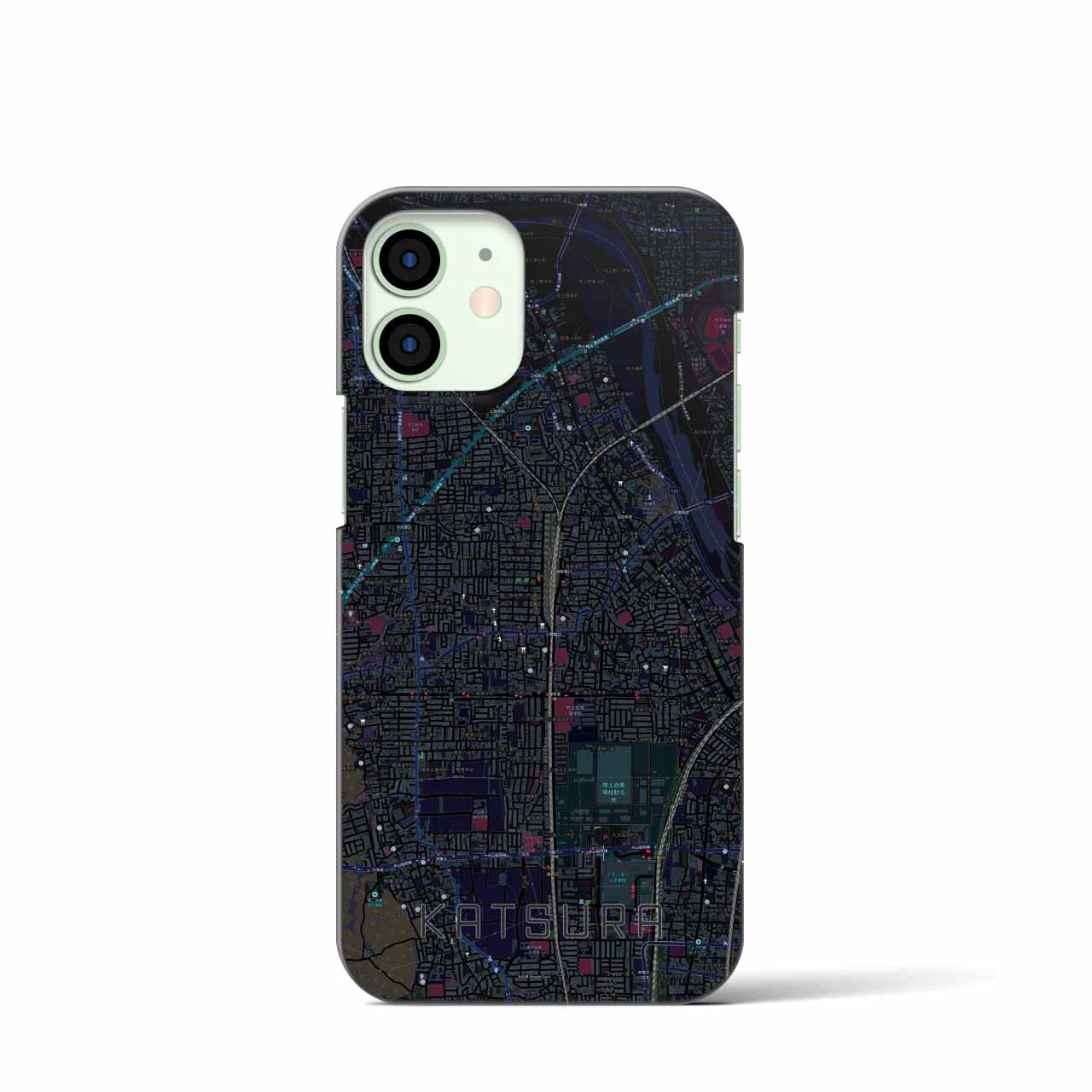 【桂】地図柄iPhoneケース（バックカバータイプ・ブラック）iPhone 12 mini 用