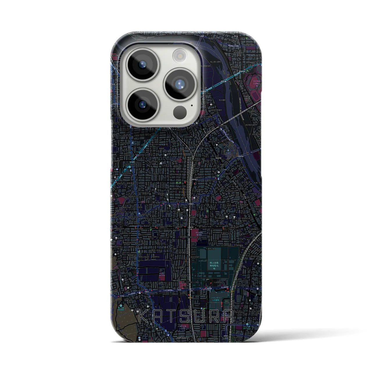 【桂】地図柄iPhoneケース（バックカバータイプ・ブラック）iPhone 15 Pro 用