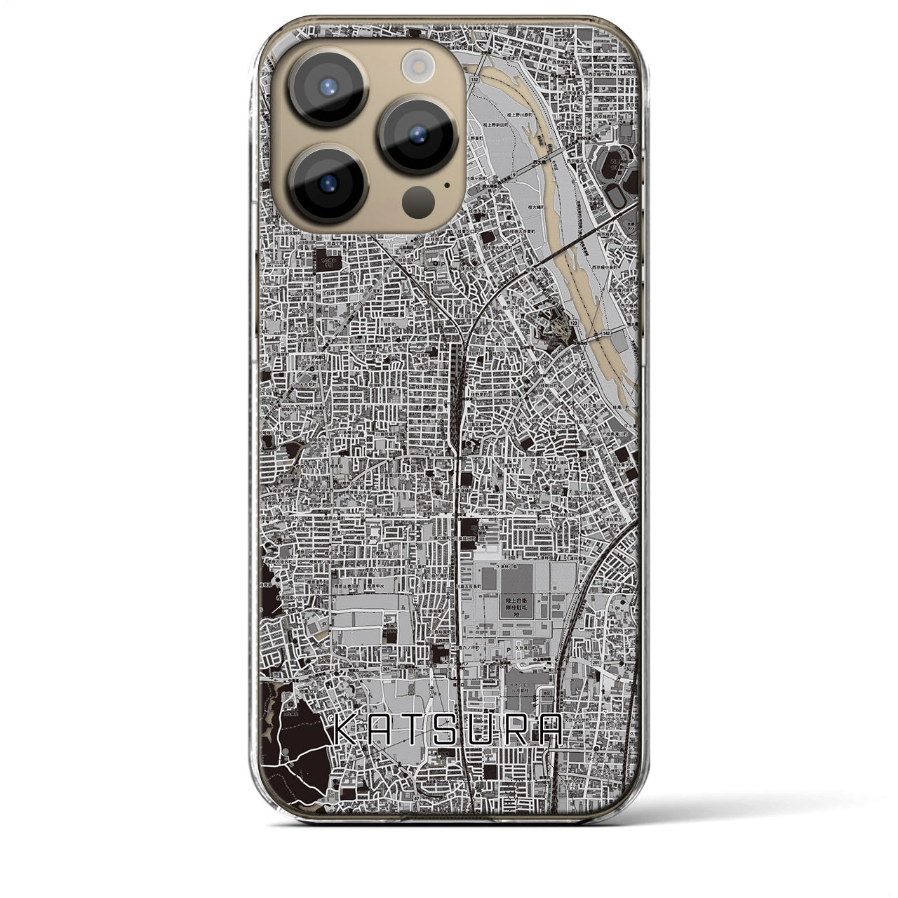 【桂】地図柄iPhoneケース（クリアタイプ・モノトーン）iPhone 14 Pro Max 用