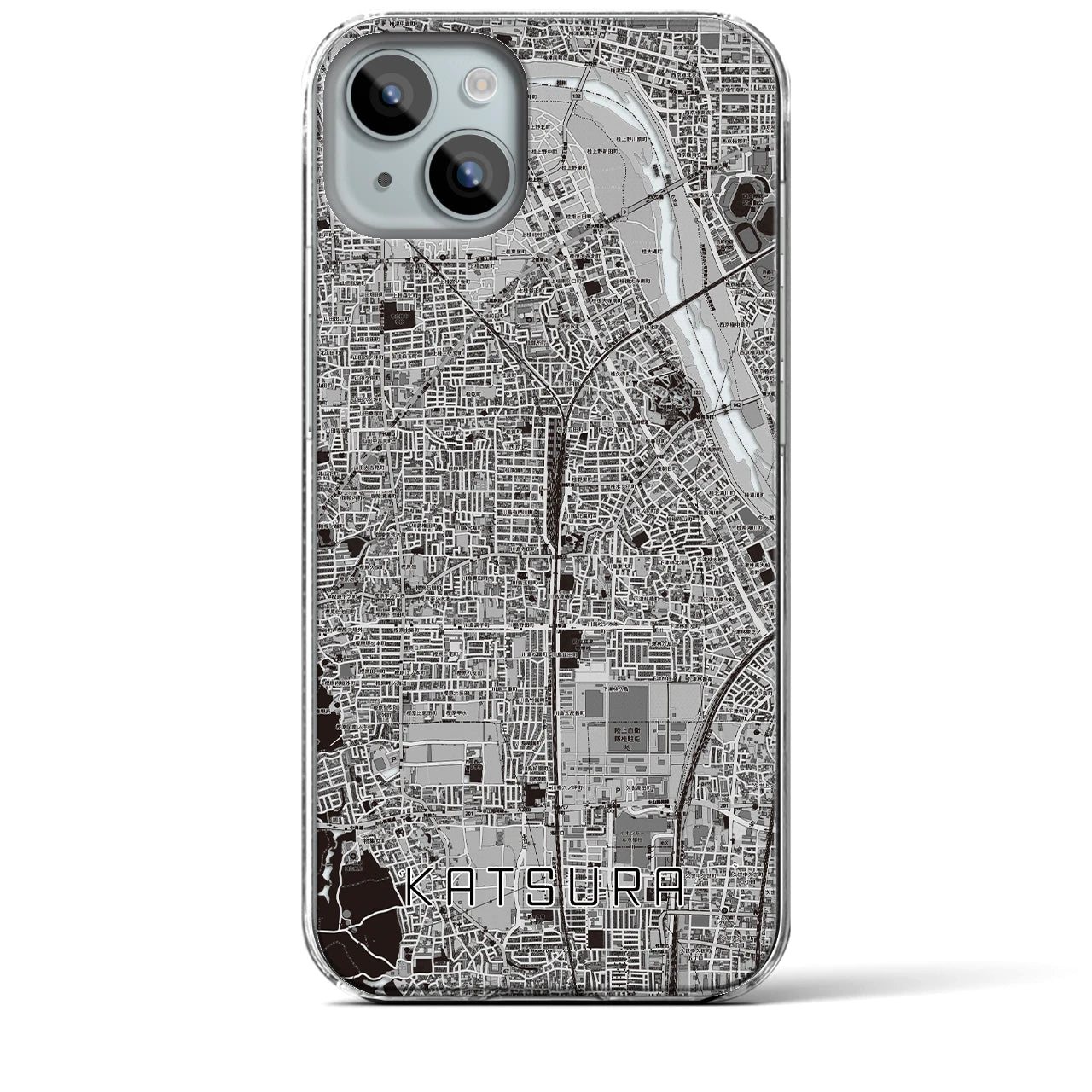 【桂】地図柄iPhoneケース（クリアタイプ・モノトーン）iPhone 15 Plus 用