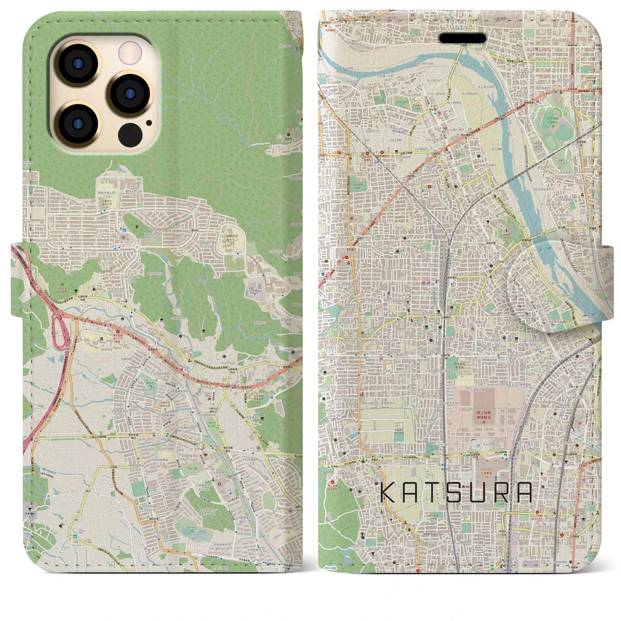 【桂】地図柄iPhoneケース（手帳両面タイプ・ナチュラル）iPhone 12 Pro Max 用
