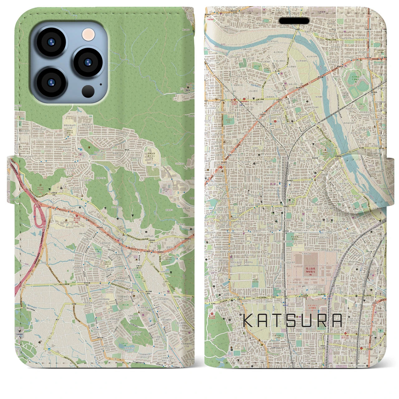【桂】地図柄iPhoneケース（手帳両面タイプ・ナチュラル）iPhone 13 Pro Max 用
