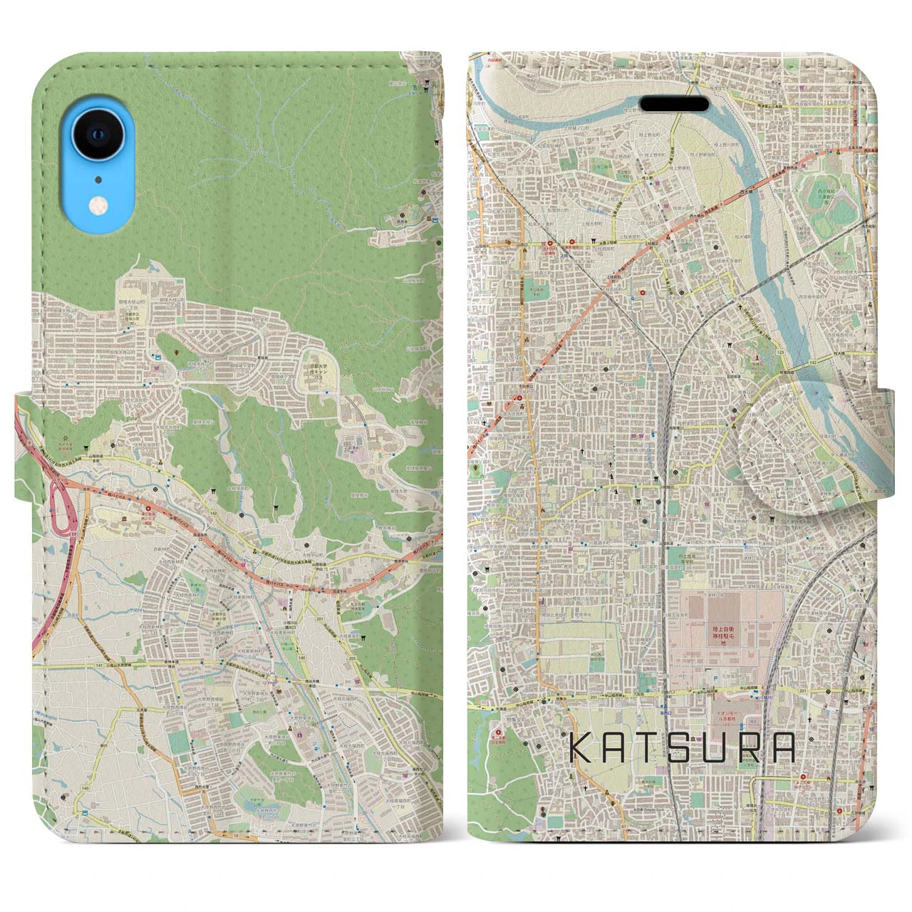 【桂】地図柄iPhoneケース（手帳両面タイプ・ナチュラル）iPhone XR 用