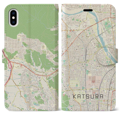 【桂（京都府）】地図柄iPhoneケース（手帳タイプ）ナチュラル・iPhone XS Max 用