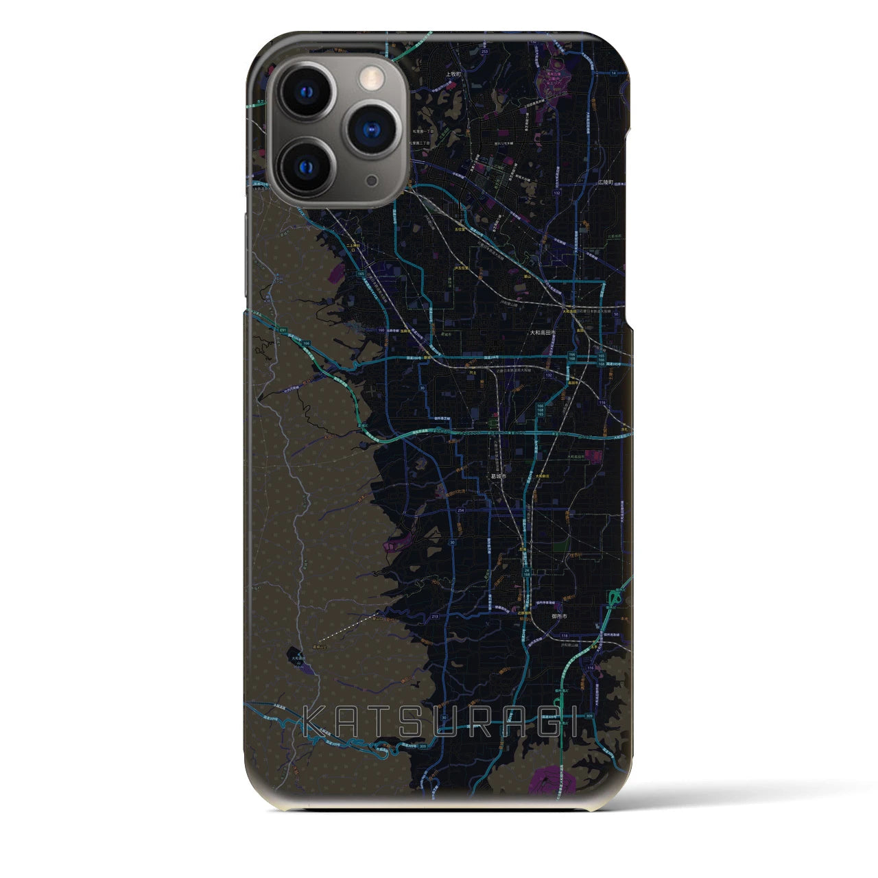 【葛城】地図柄iPhoneケース（バックカバータイプ・ブラック）iPhone 11 Pro Max 用
