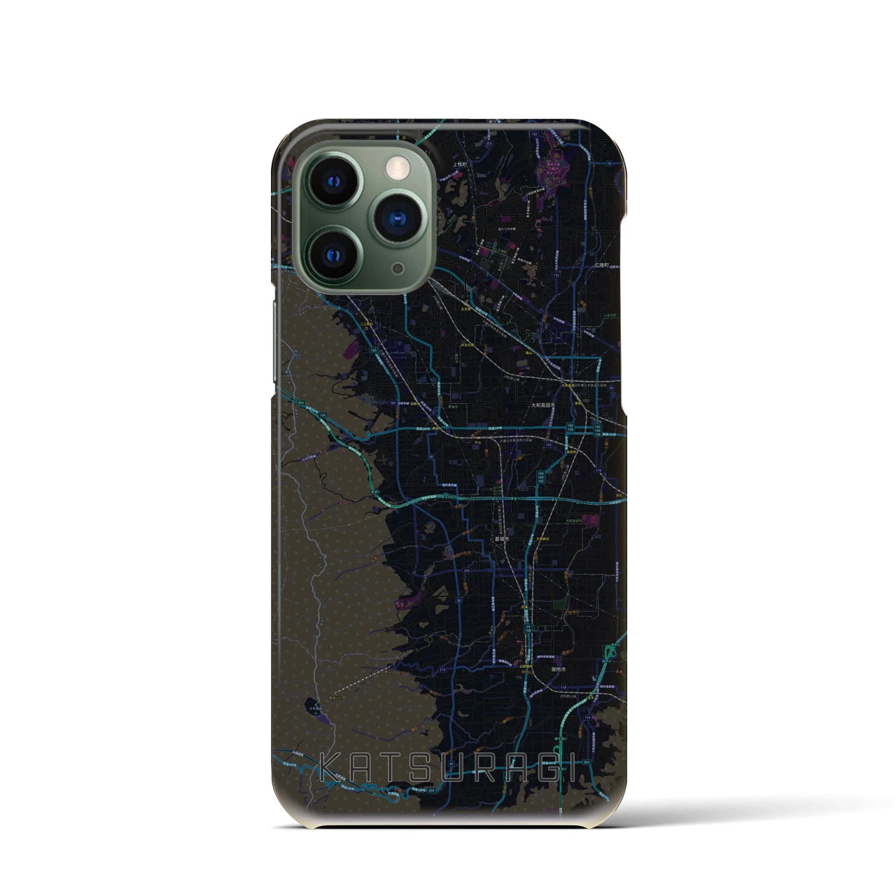 【葛城】地図柄iPhoneケース（バックカバータイプ・ブラック）iPhone 11 Pro 用
