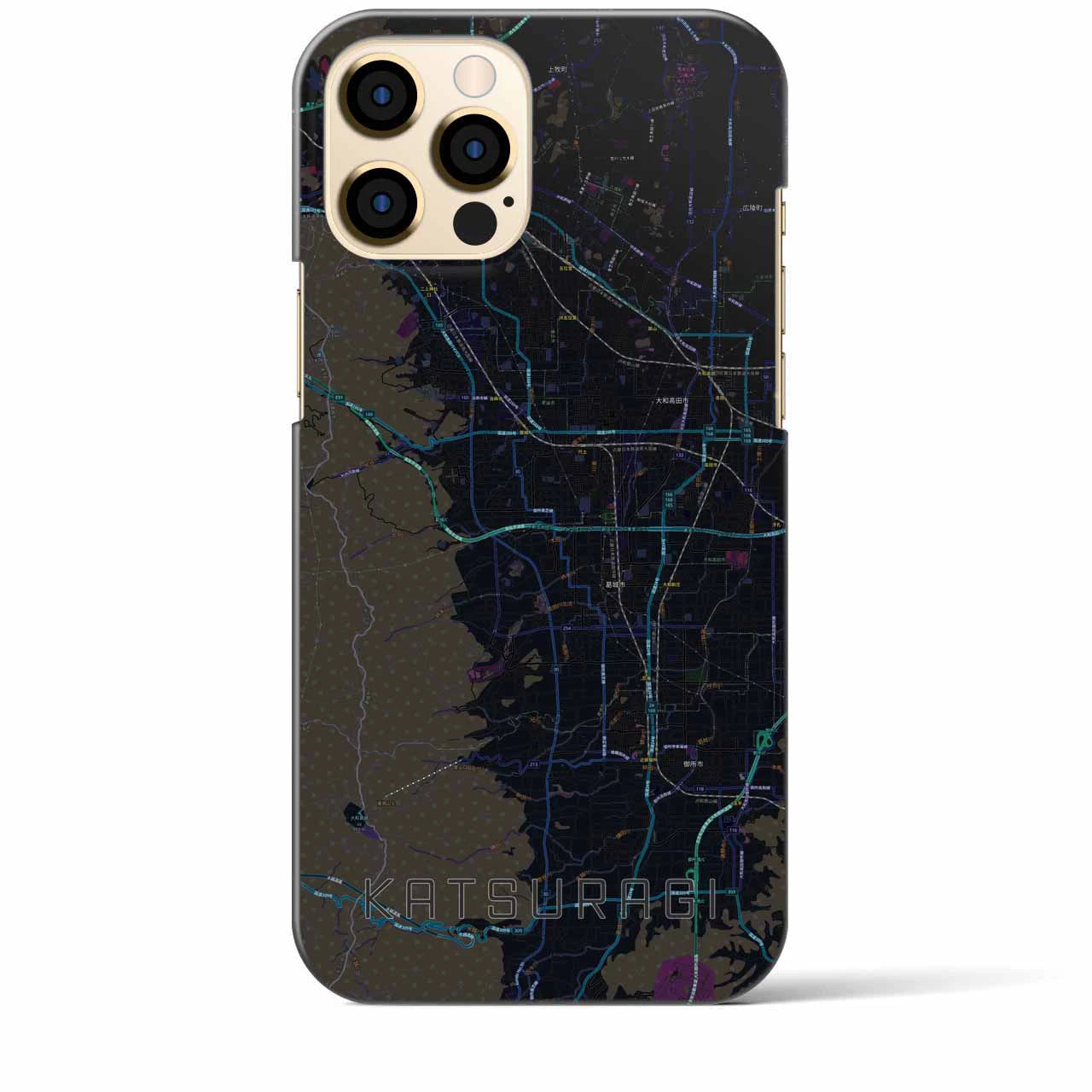 【葛城】地図柄iPhoneケース（バックカバータイプ・ブラック）iPhone 12 Pro Max 用