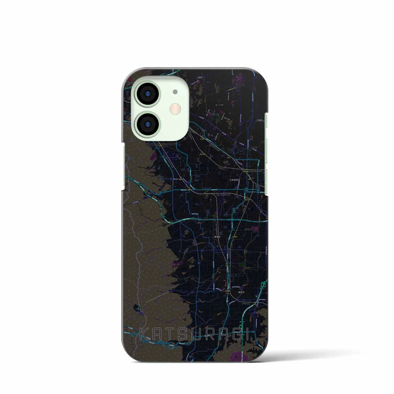 【葛城】地図柄iPhoneケース（バックカバータイプ・ブラック）iPhone 12 mini 用
