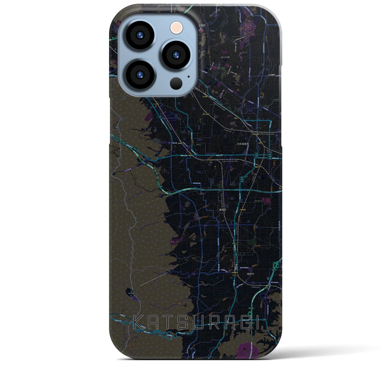 【葛城】地図柄iPhoneケース（バックカバータイプ・ブラック）iPhone 13 Pro Max 用