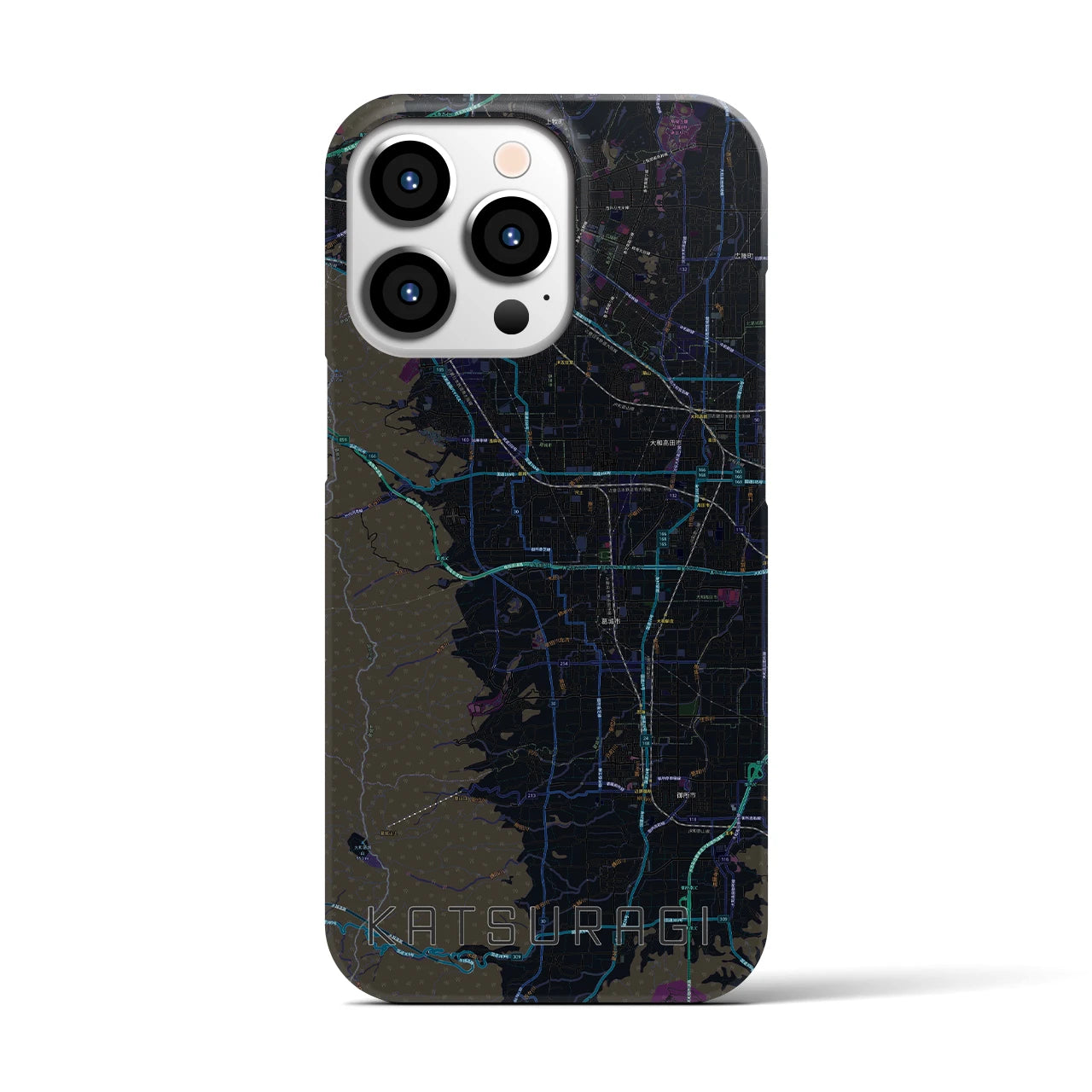 【葛城】地図柄iPhoneケース（バックカバータイプ・ブラック）iPhone 13 Pro 用