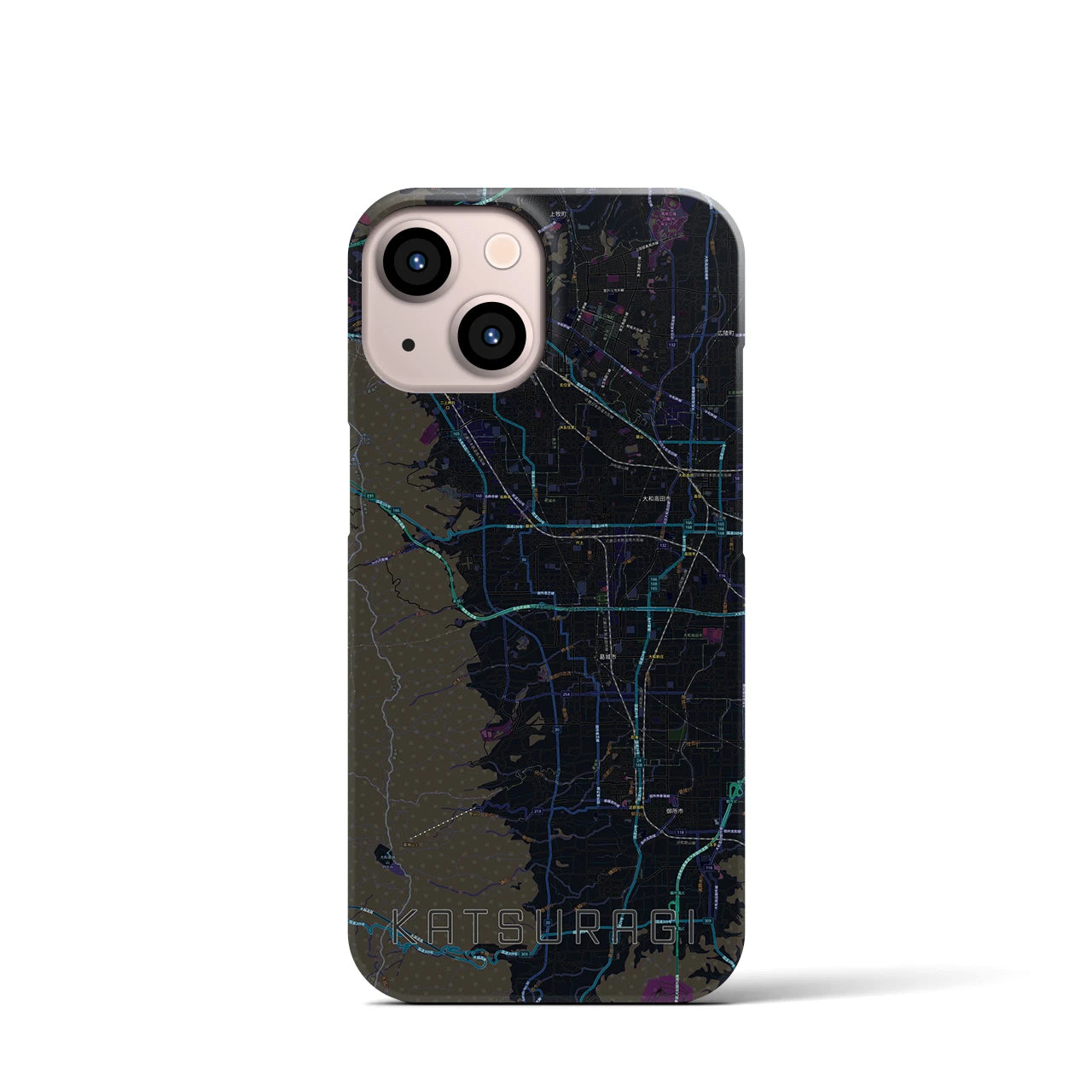 【葛城】地図柄iPhoneケース（バックカバータイプ・ブラック）iPhone 13 mini 用