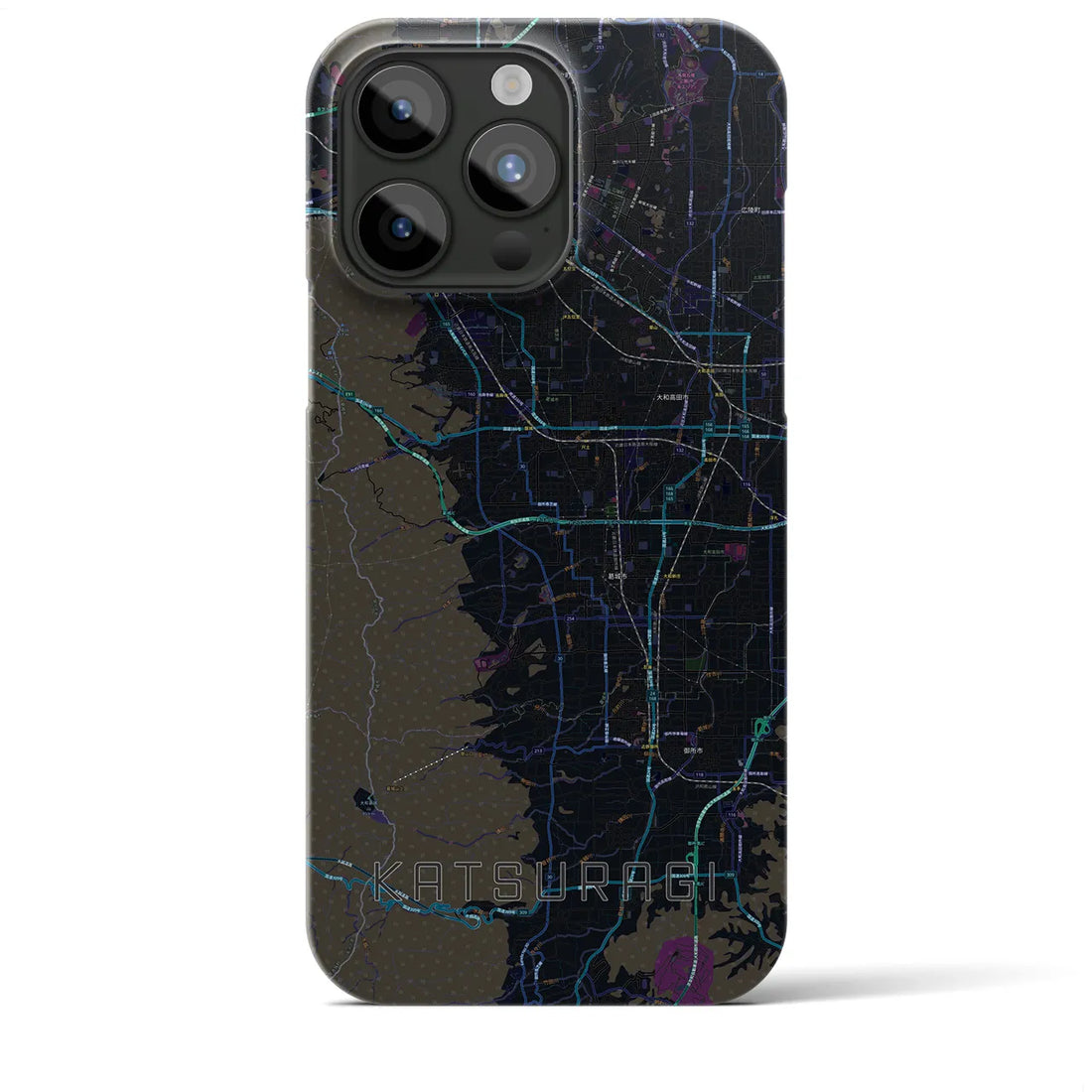 【葛城】地図柄iPhoneケース（バックカバータイプ・ブラック）iPhone 15 Pro Max 用