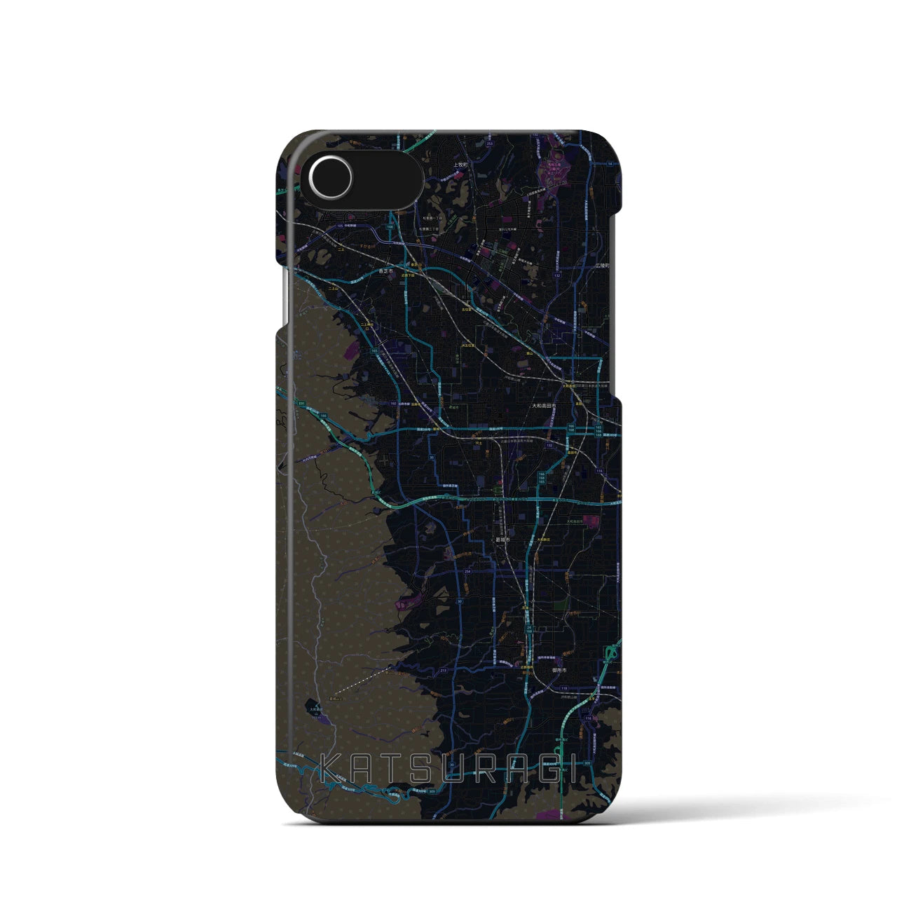 【葛城】地図柄iPhoneケース（バックカバータイプ・ブラック）iPhone SE（第3 / 第2世代） / 8 / 7 / 6s / 6 用