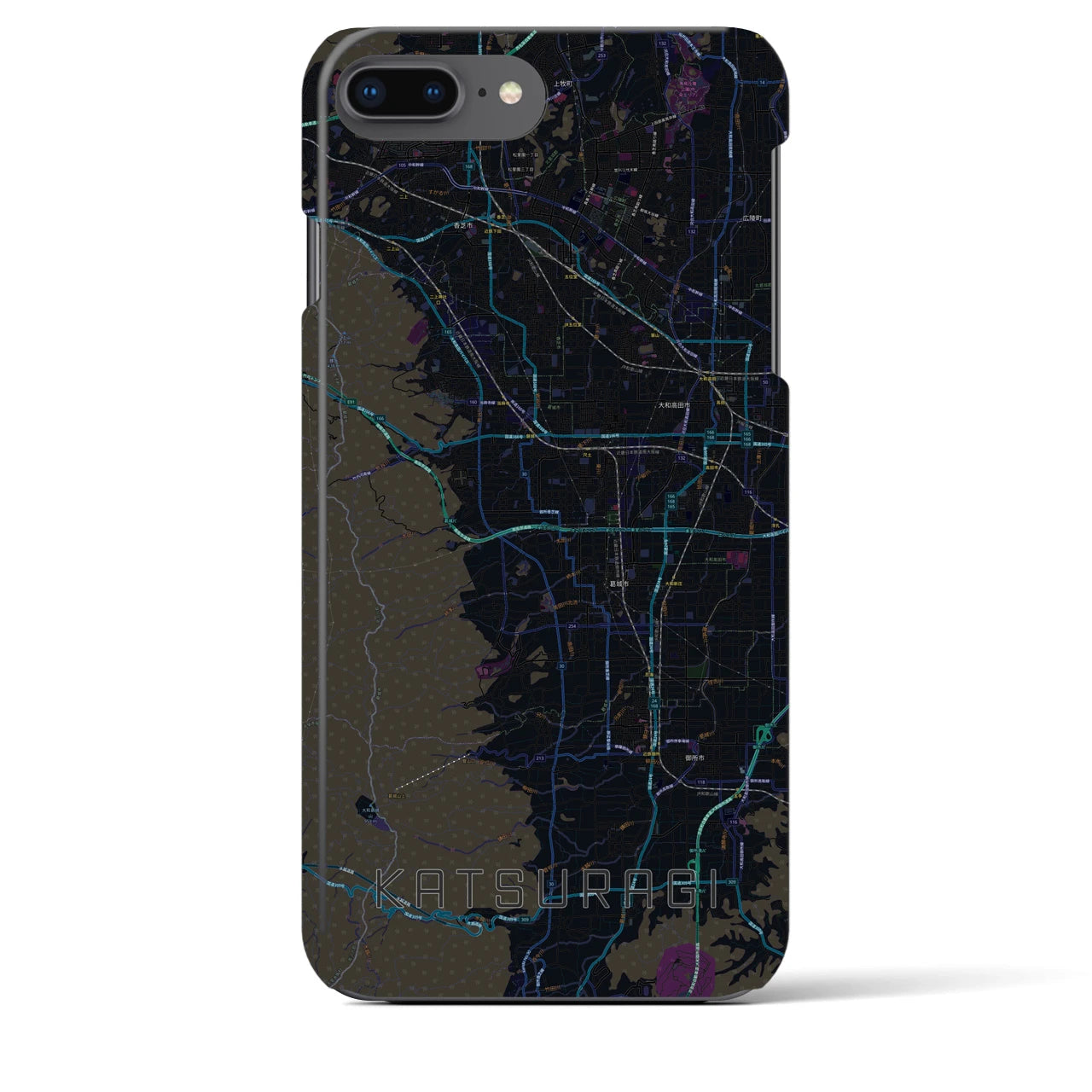 【葛城】地図柄iPhoneケース（バックカバータイプ・ブラック）iPhone 8Plus /7Plus / 6sPlus / 6Plus 用