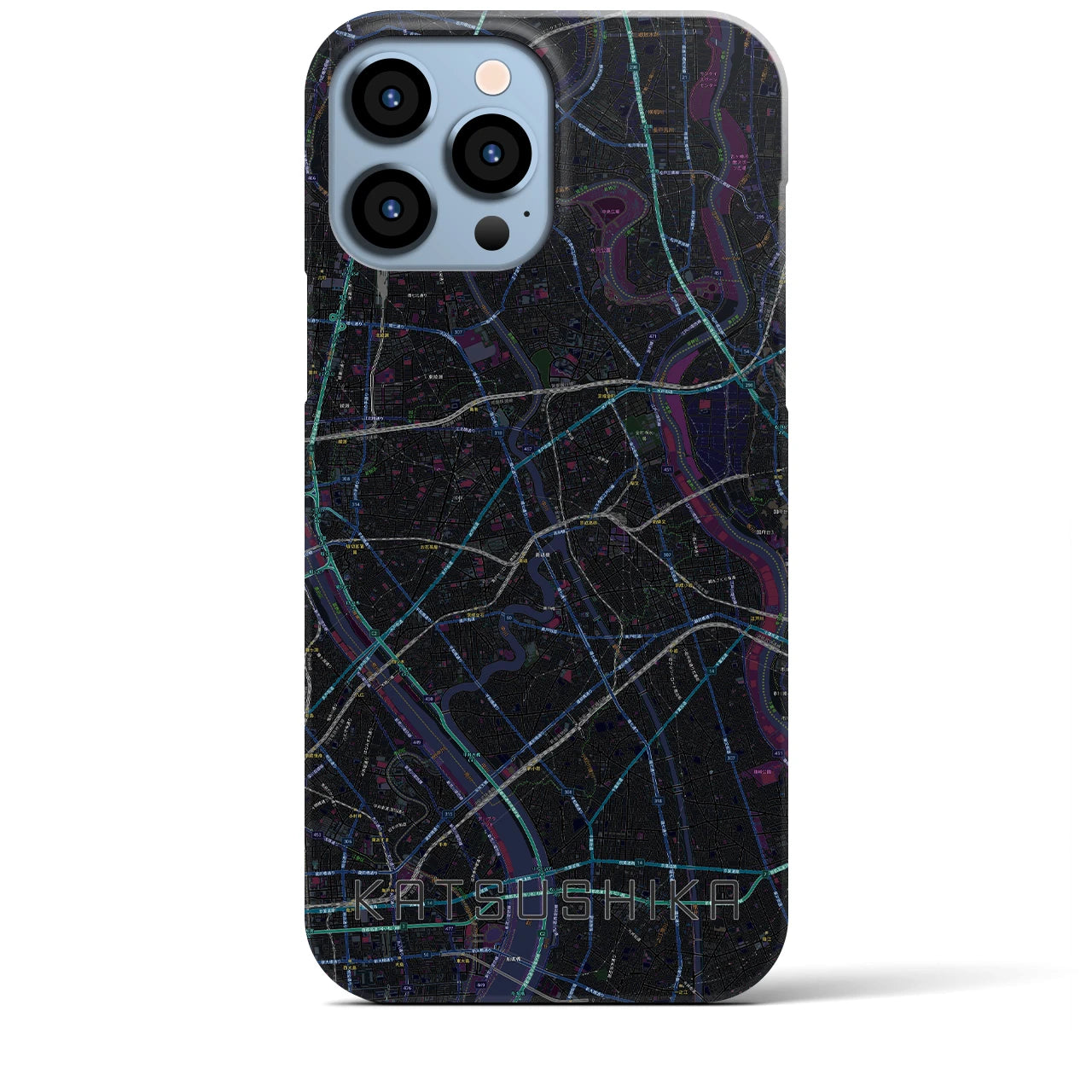 【葛飾】地図柄iPhoneケース（バックカバータイプ・ブラック）iPhone 13 Pro Max 用