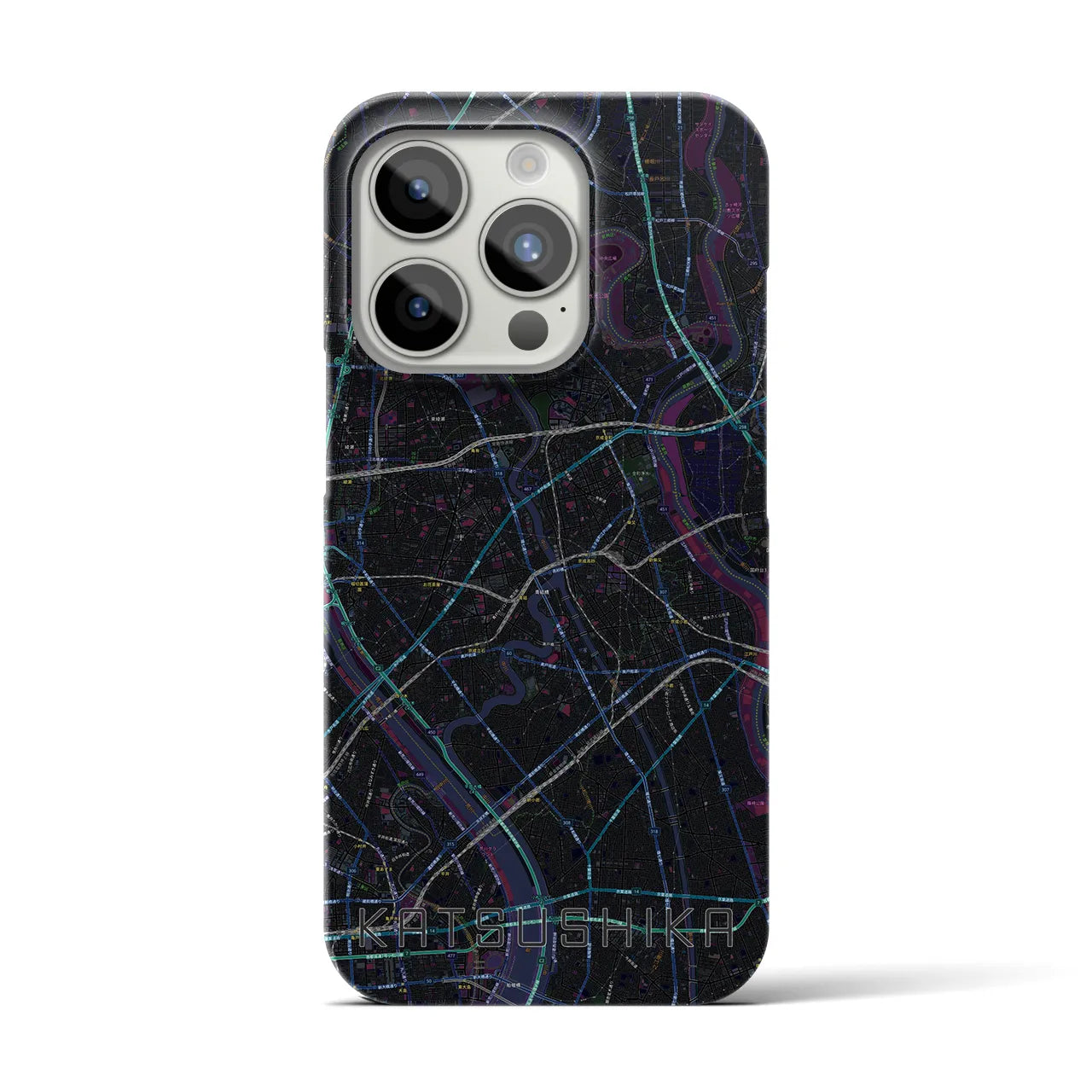 【葛飾】地図柄iPhoneケース（バックカバータイプ・ブラック）iPhone 15 Pro 用