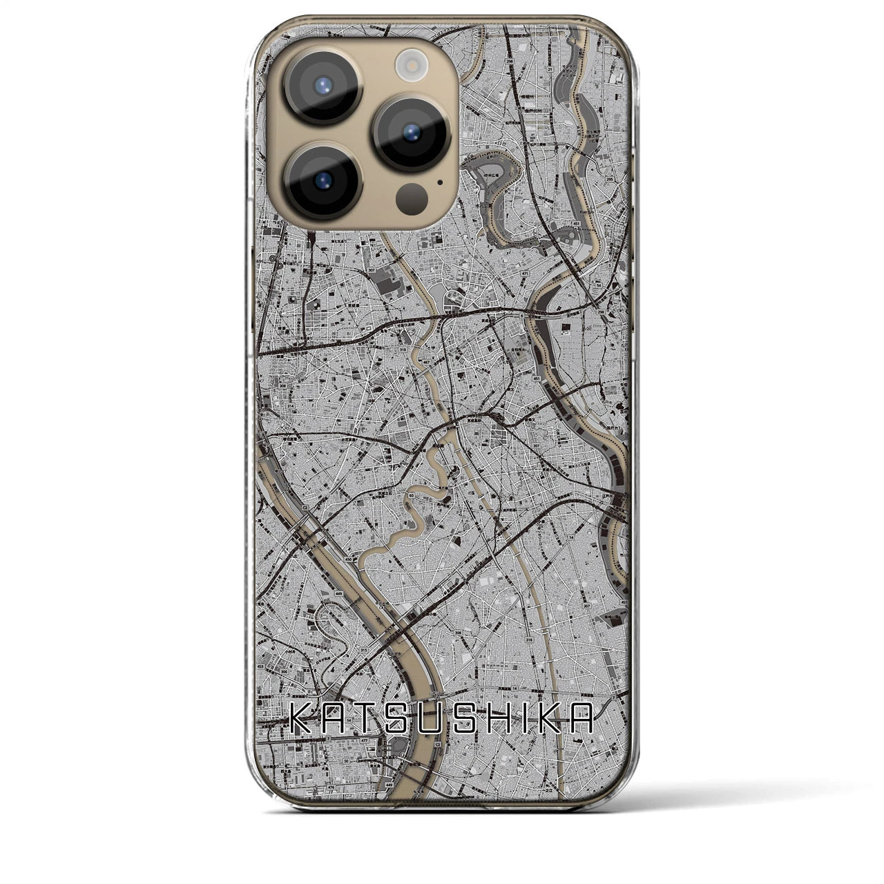 【葛飾】地図柄iPhoneケース（クリアタイプ・モノトーン）iPhone 14 Pro Max 用
