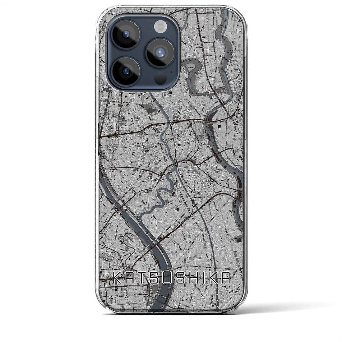 【葛飾】地図柄iPhoneケース（クリアタイプ・モノトーン）iPhone 15 Pro Max 用