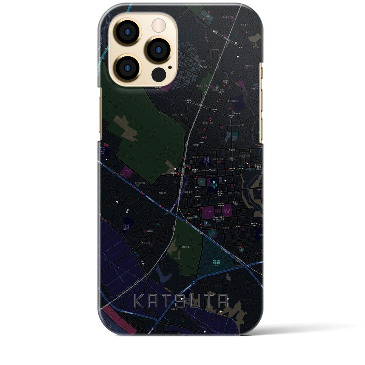 【勝田】地図柄iPhoneケース（バックカバータイプ・ブラック）iPhone 12 Pro Max 用