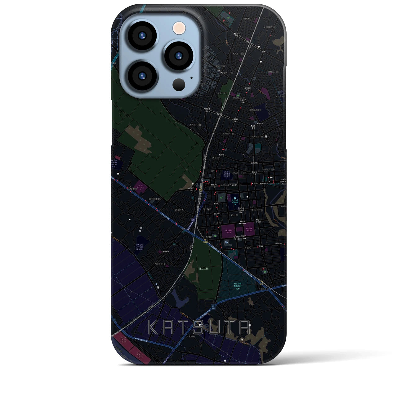 【勝田】地図柄iPhoneケース（バックカバータイプ・ブラック）iPhone 13 Pro Max 用