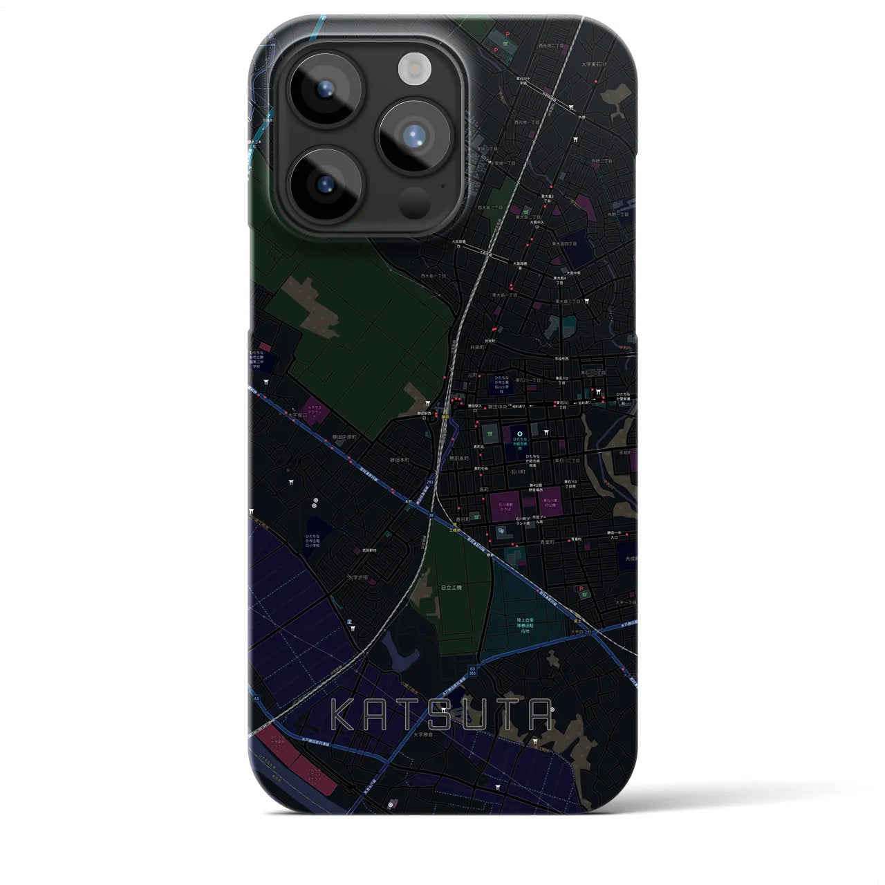 【勝田】地図柄iPhoneケース（バックカバータイプ・ブラック）iPhone 15 Pro Max 用