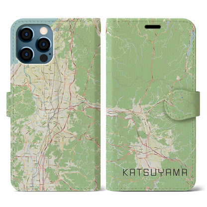 【勝山（福井県）】地図柄iPhoneケース（手帳タイプ）ナチュラル・iPhone 12 / 12 Pro 用