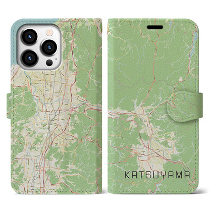 【勝山（福井県）】地図柄iPhoneケース（手帳タイプ）ナチュラル・iPhone 13 Pro 用