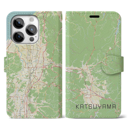 【勝山（福井県）】地図柄iPhoneケース（手帳タイプ）ナチュラル・iPhone 14 Pro 用