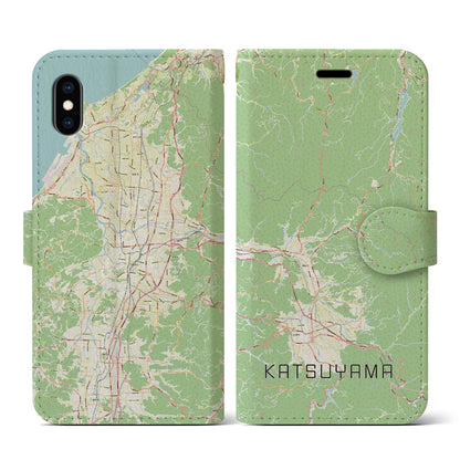 【勝山（福井県）】地図柄iPhoneケース（手帳タイプ）ナチュラル・iPhone XS / X 用