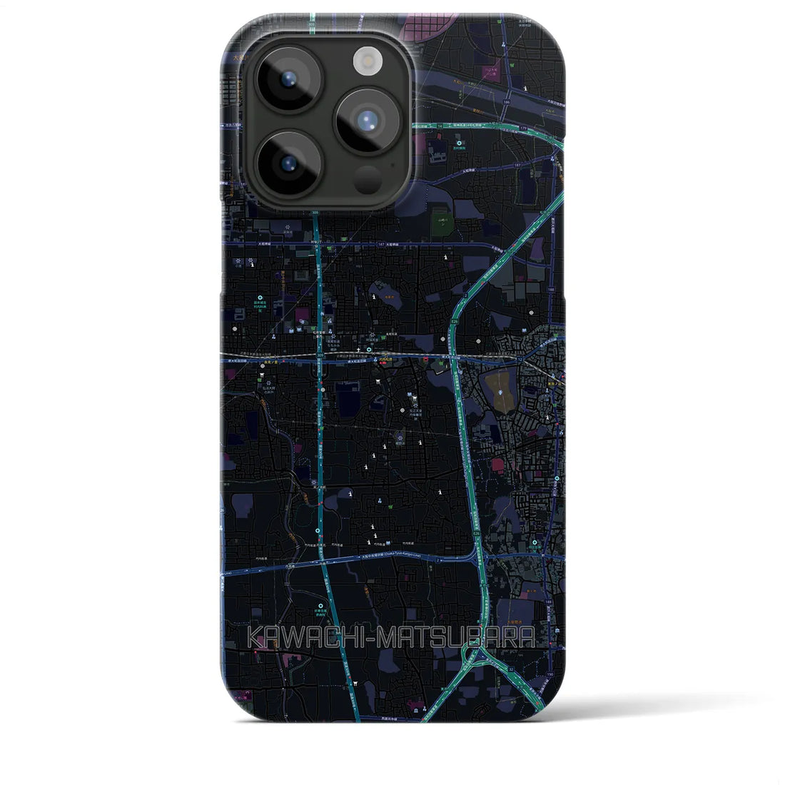 【河内松原】地図柄iPhoneケース（バックカバータイプ・ブラック）iPhone 15 Pro Max 用