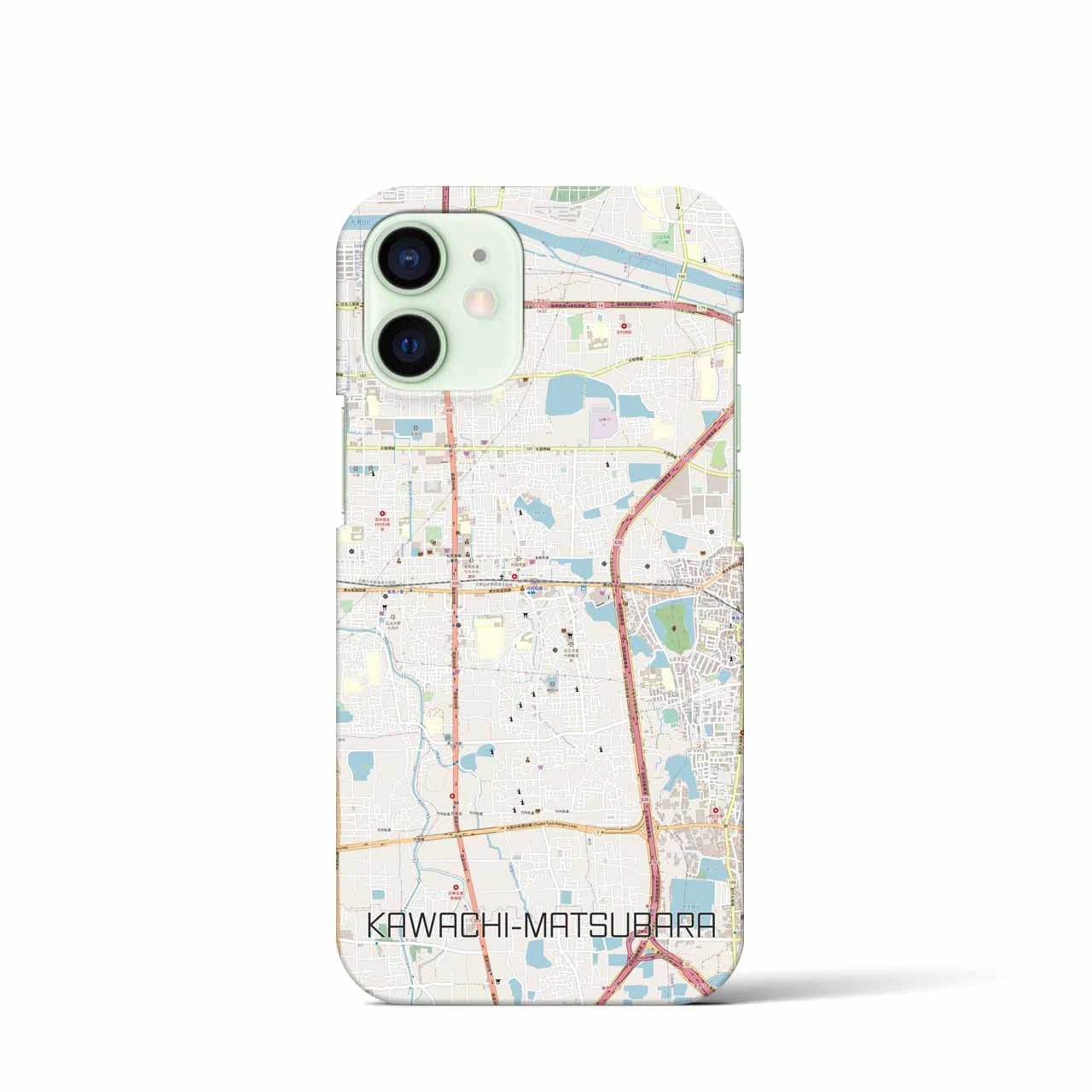 【河内松原】地図柄iPhoneケース（バックカバータイプ・ナチュラル）iPhone 12 mini 用