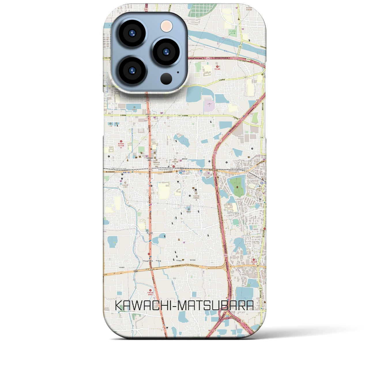 【河内松原】地図柄iPhoneケース（バックカバータイプ・ナチュラル）iPhone 13 Pro Max 用