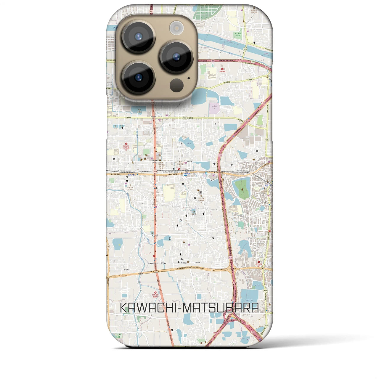【河内松原】地図柄iPhoneケース（バックカバータイプ・ナチュラル）iPhone 14 Pro Max 用
