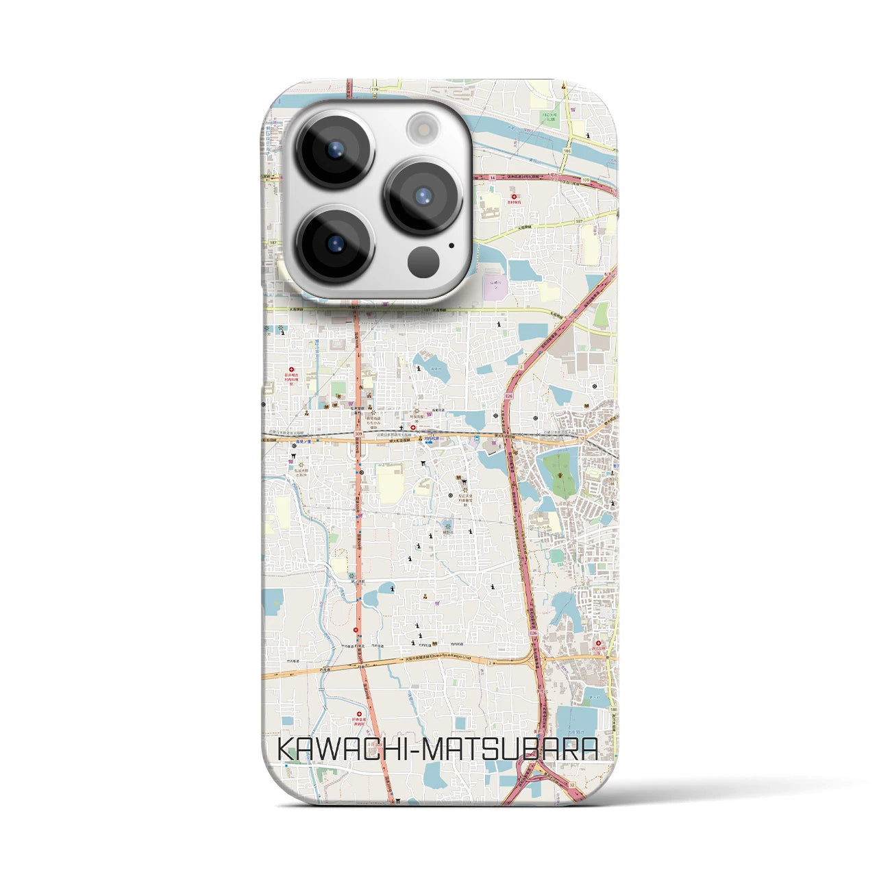 【河内松原】地図柄iPhoneケース（バックカバータイプ・ナチュラル）iPhone 14 Pro 用