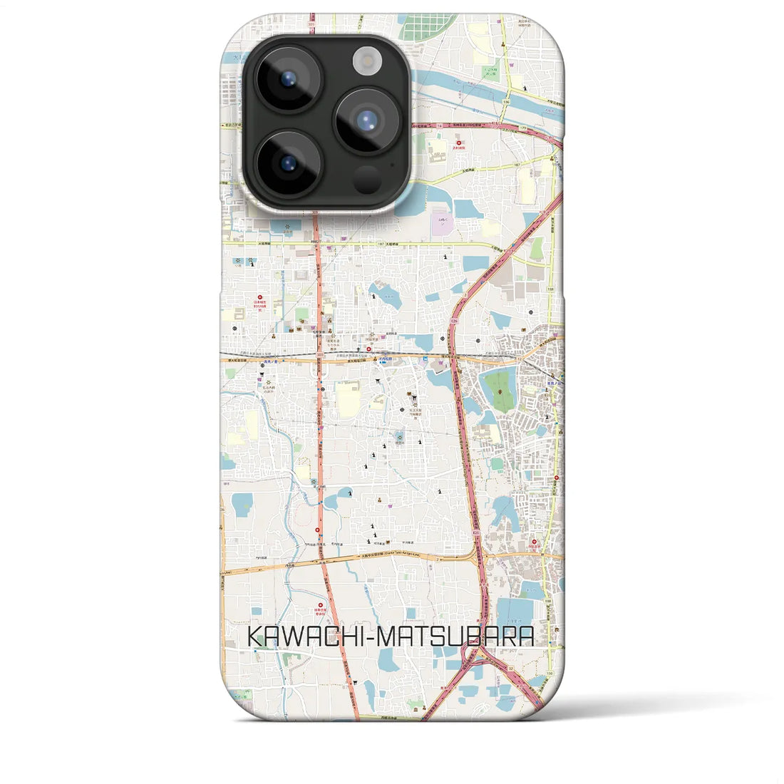 【河内松原】地図柄iPhoneケース（バックカバータイプ・ナチュラル）iPhone 15 Pro Max 用