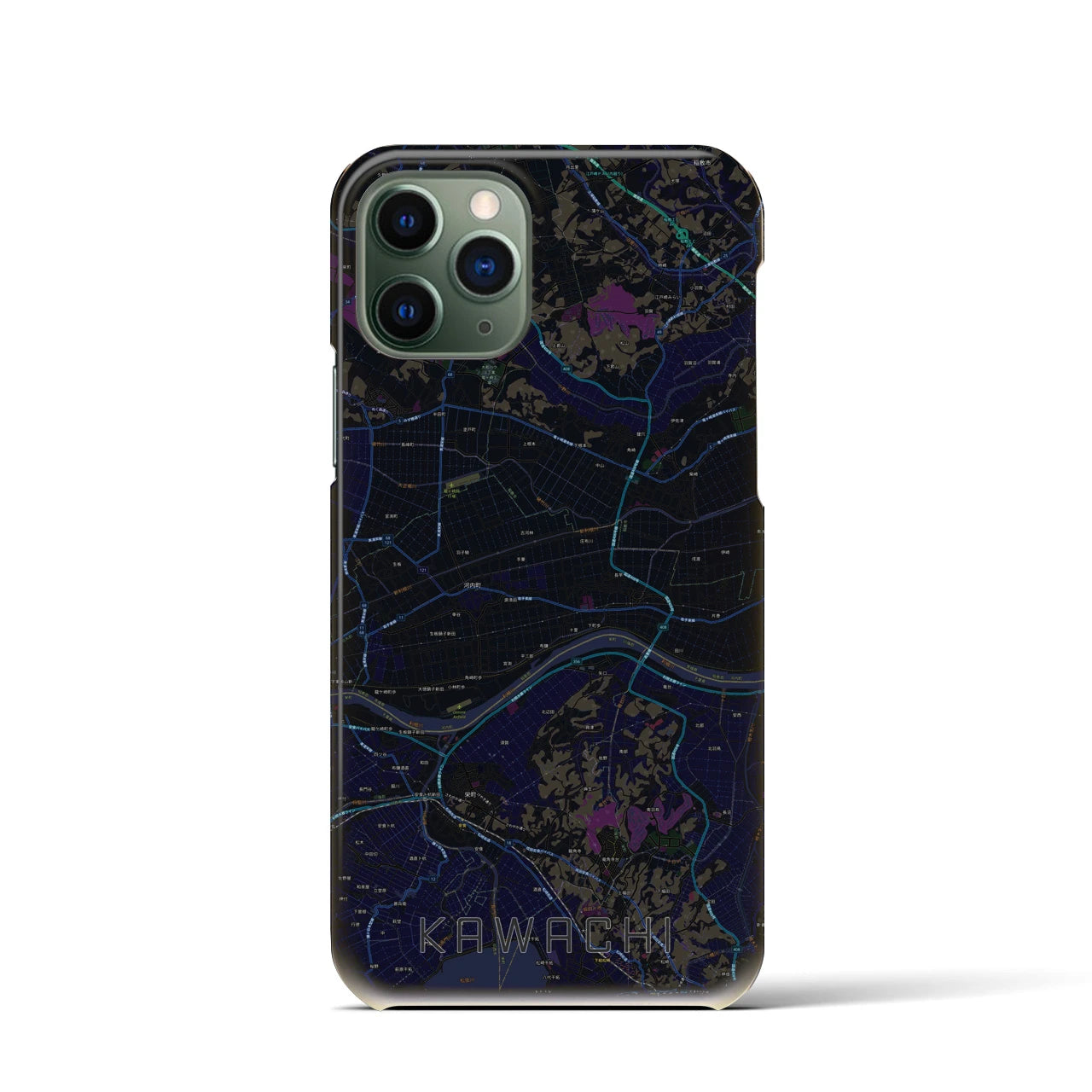 【河内】地図柄iPhoneケース（バックカバータイプ・ブラック）iPhone 11 Pro 用