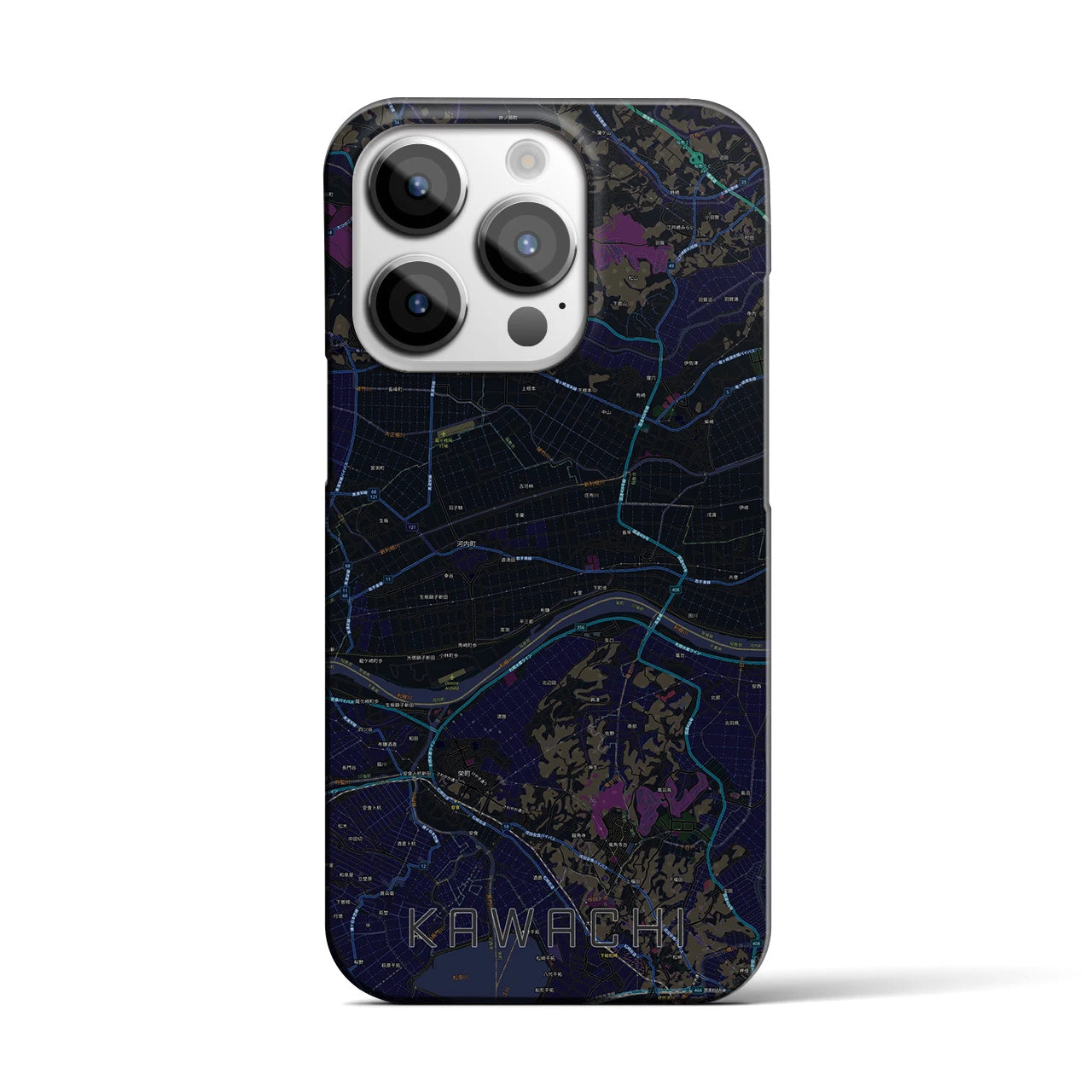 【河内】地図柄iPhoneケース（バックカバータイプ・ブラック）iPhone 14 Pro 用