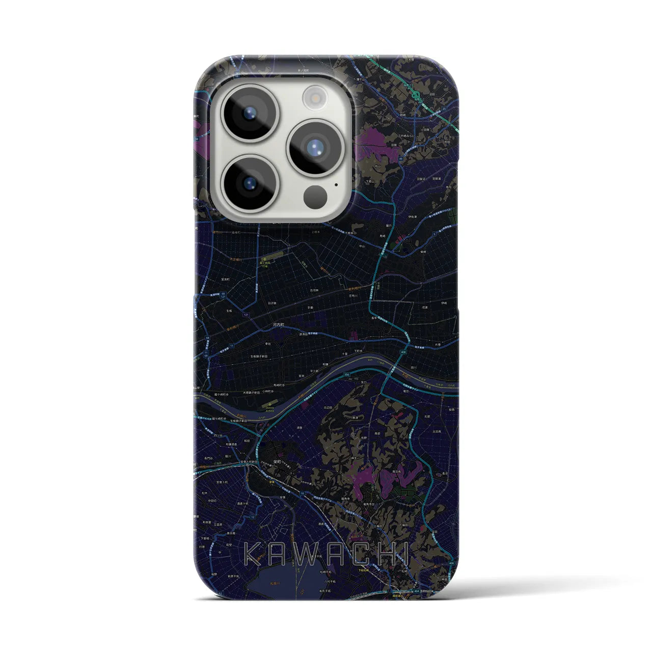 【河内】地図柄iPhoneケース（バックカバータイプ・ブラック）iPhone 15 Pro 用