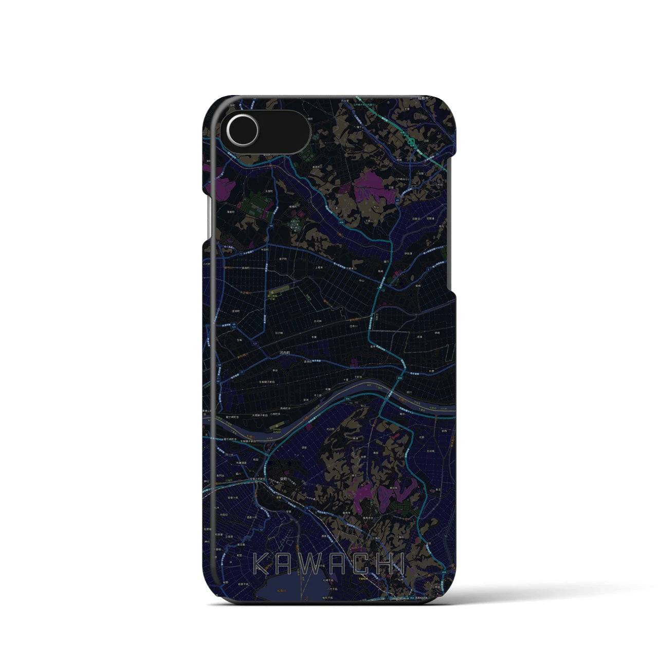 【河内】地図柄iPhoneケース（バックカバータイプ・ブラック）iPhone SE（第3 / 第2世代） / 8 / 7 / 6s / 6 用