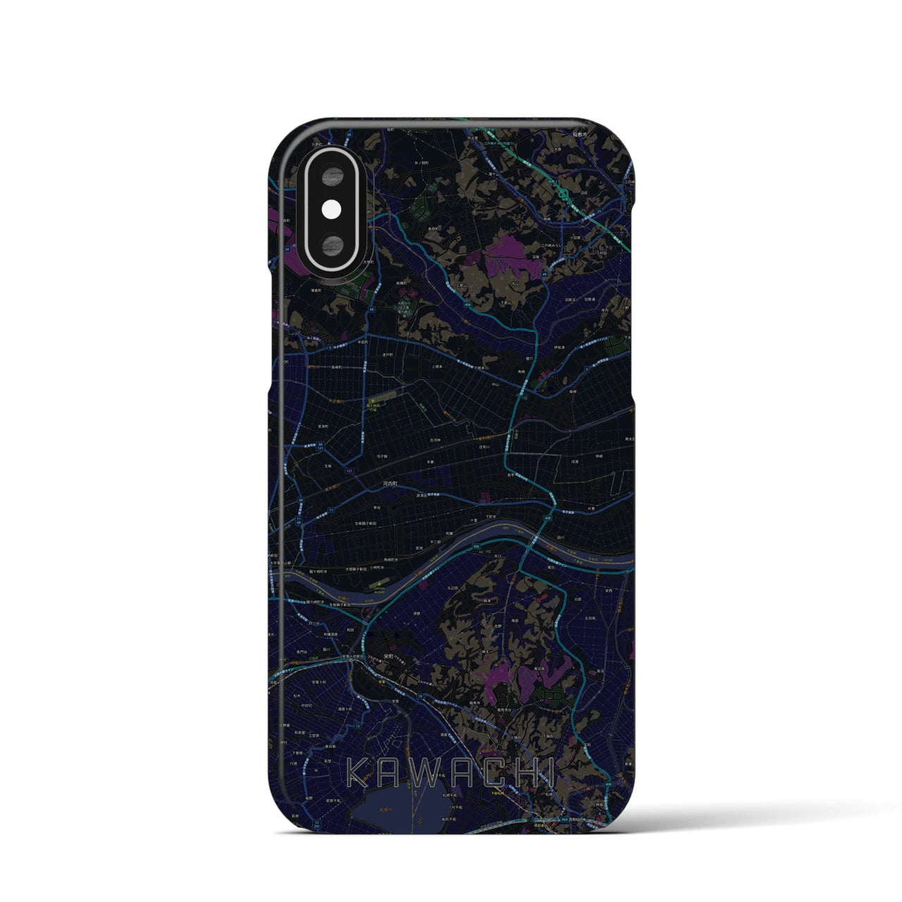 【河内】地図柄iPhoneケース（バックカバータイプ・ブラック）iPhone XS / X 用