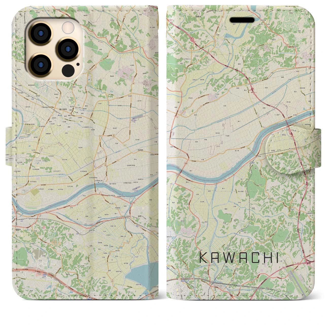 【河内】地図柄iPhoneケース（手帳両面タイプ・ナチュラル）iPhone 12 Pro Max 用
