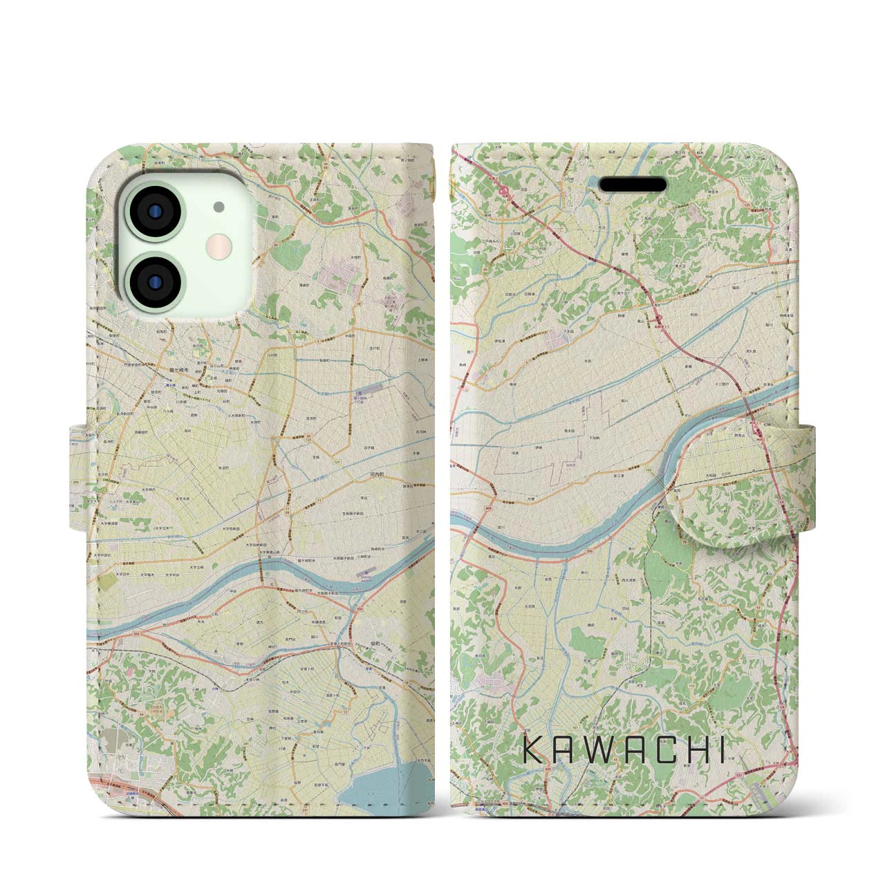 【河内】地図柄iPhoneケース（手帳両面タイプ・ナチュラル）iPhone 12 mini 用