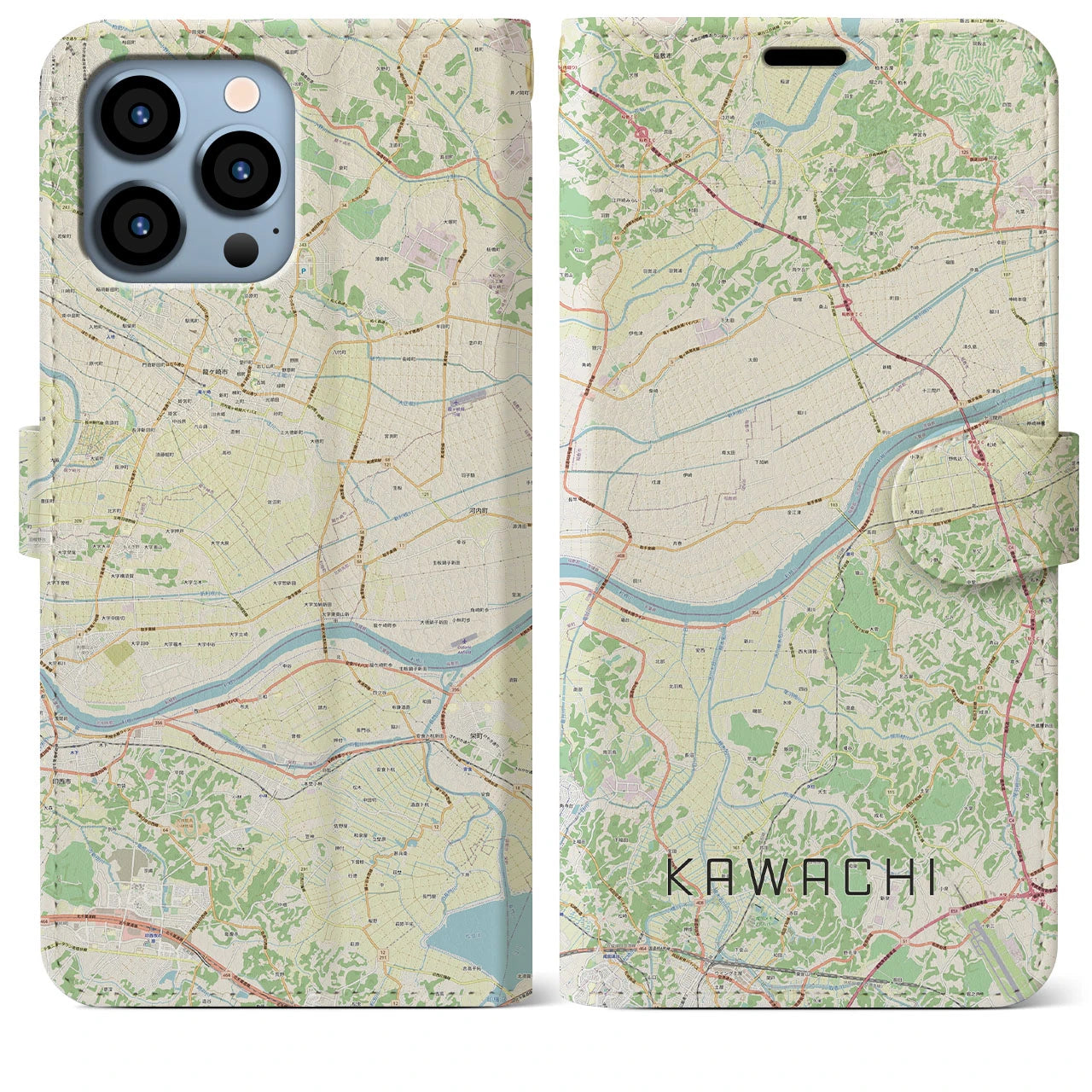 【河内】地図柄iPhoneケース（手帳両面タイプ・ナチュラル）iPhone 13 Pro Max 用