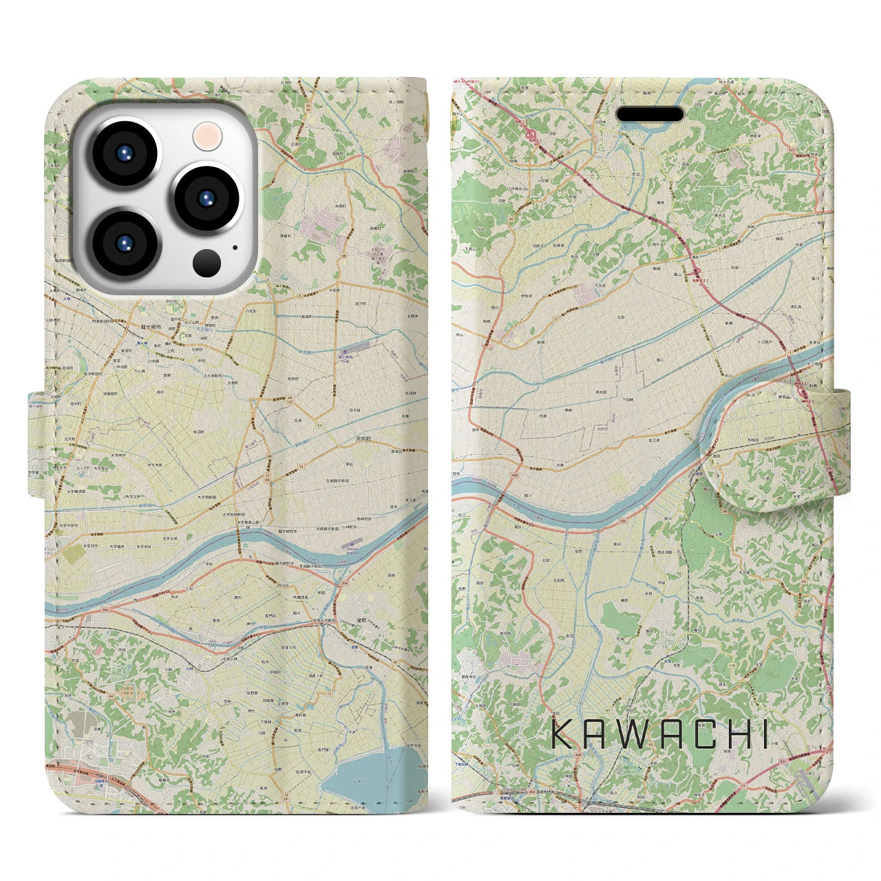 【河内】地図柄iPhoneケース（手帳両面タイプ・ナチュラル）iPhone 13 Pro 用