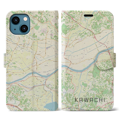 【河内（茨城県）】地図柄iPhoneケース（手帳タイプ）ナチュラル・iPhone 13 用