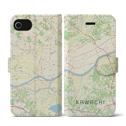 【河内（茨城県）】地図柄iPhoneケース（手帳タイプ）ナチュラル・iPhone SE（第3 / 第2世代） / 8 / 7 / 6s / 6 用